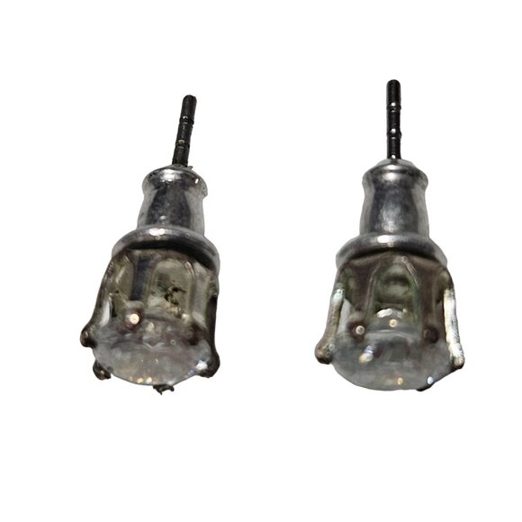 Elegant Round Cut Clear Gemstones Silver Tone Stud Earrings Classic Timeless - Picture 2 of 2